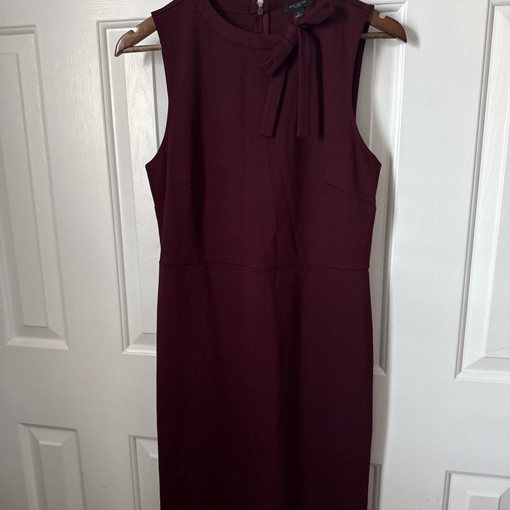Ann Taylor Sleeveless Midi Dress in Wine with Neck Bow